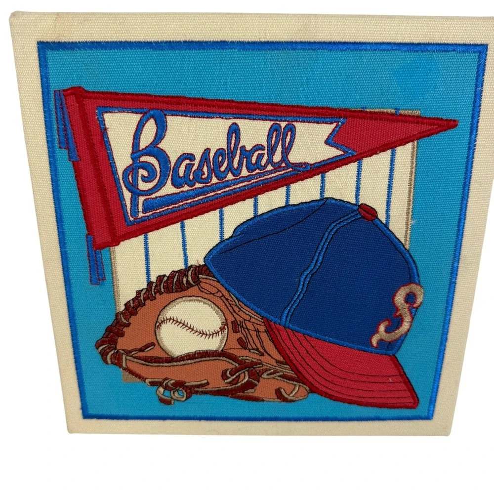 Vintage‎ Baseball Embroidered Canvas Wall Art Sports Decor Pennant Hat Glove